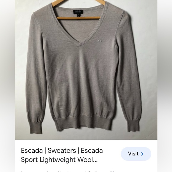 Escada Sport v-neckline wool/cachemire blend lightweight silver sweater Size L - Picture 13 of 16